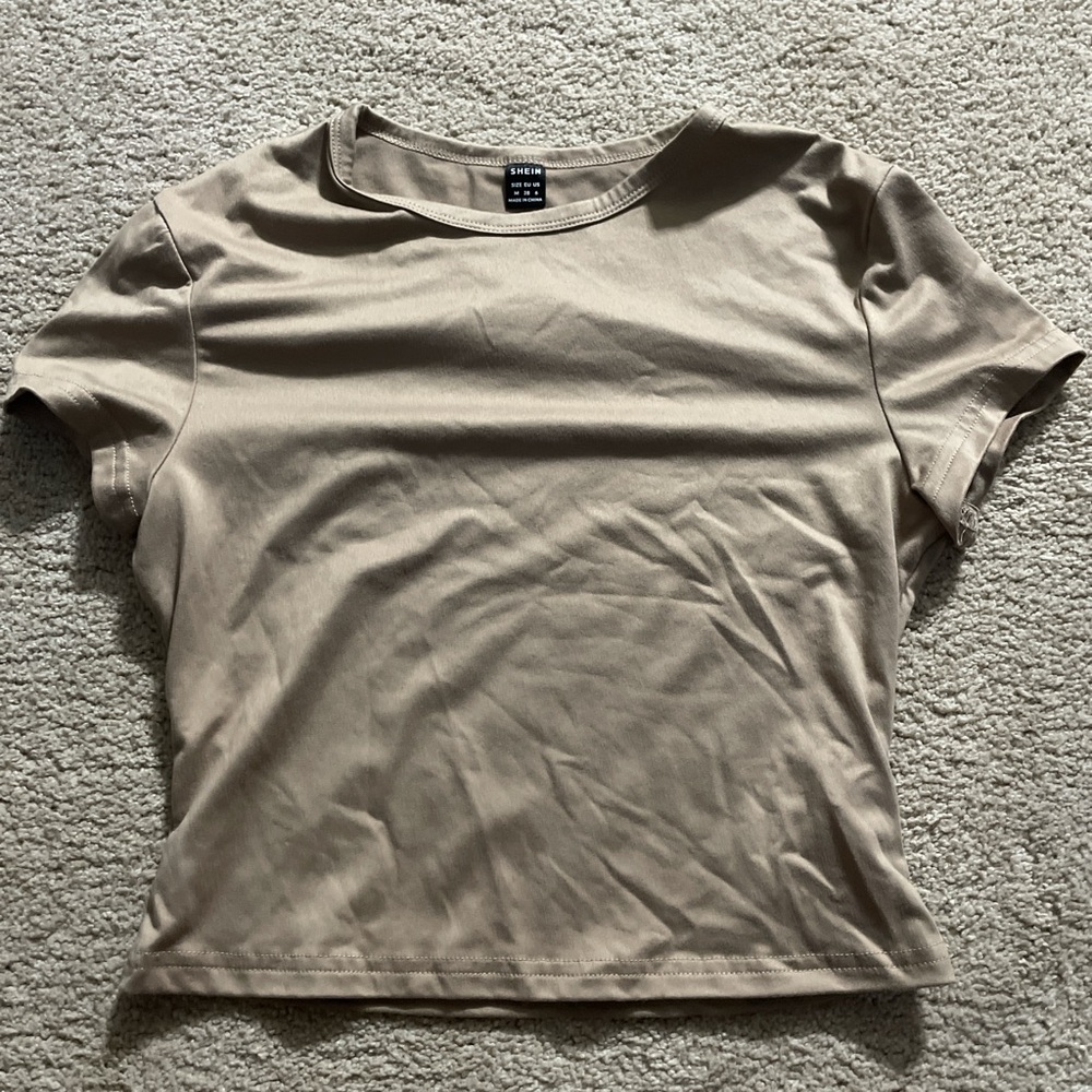 SHEIN Tan Crop Fitted Short Sleeve Tee
